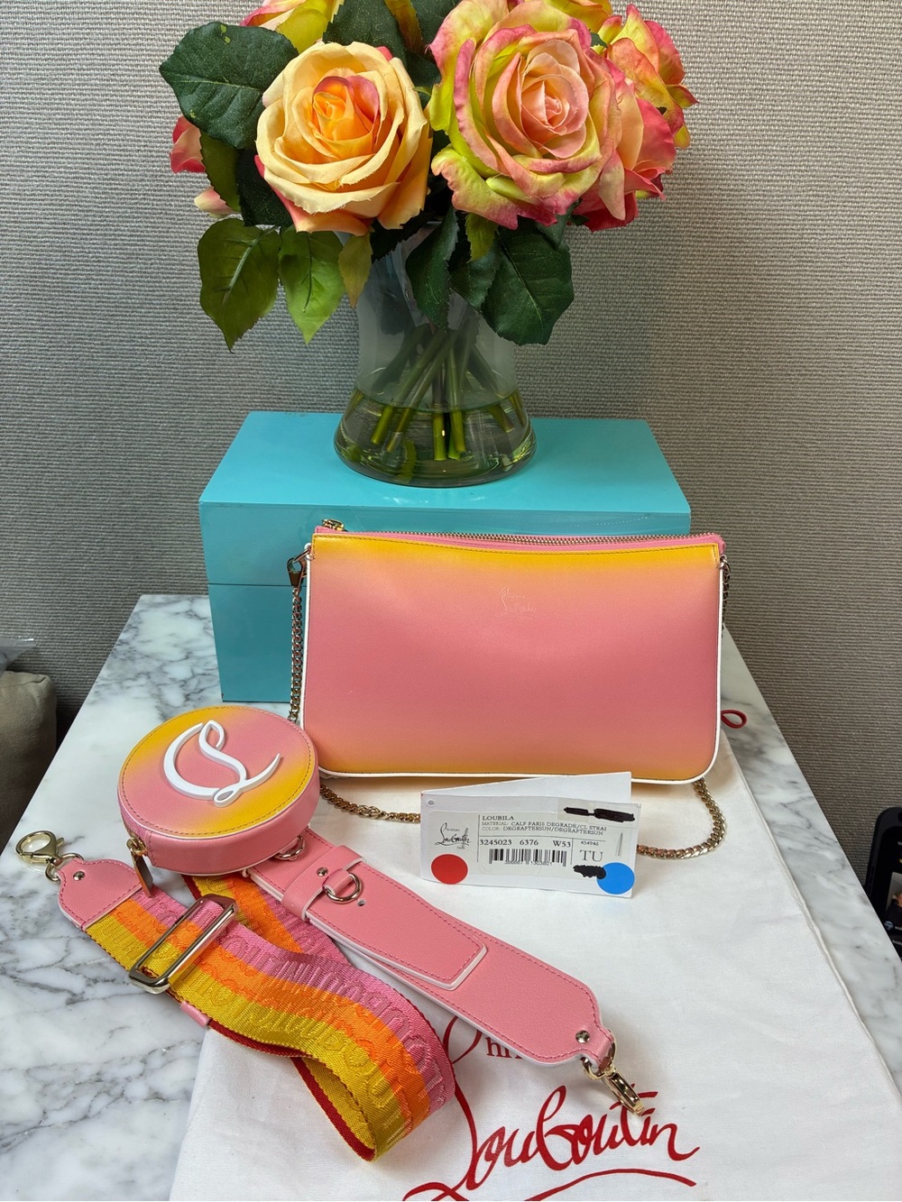 Christian Louboutin Loubila Sunset Degrade Pink & Yellow 2-Way Shoulder Bag NWT